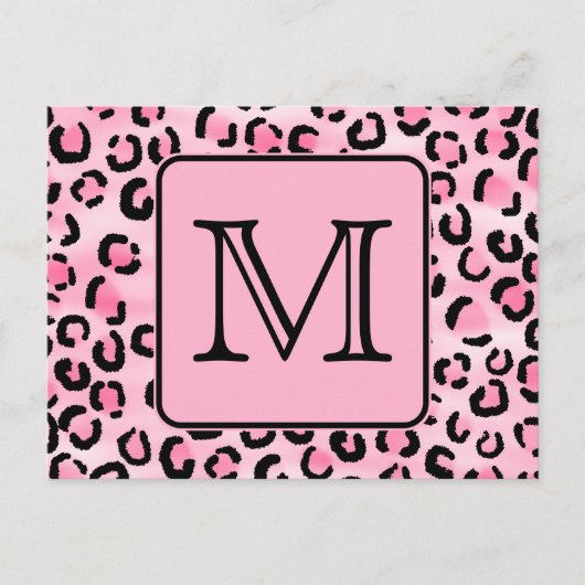 Aangepast monogram. Zwart en roze luipaard afdrukk Briefkaart (Voorkant)