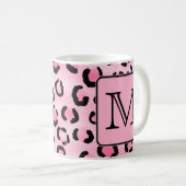 Aangepast monogram. Zwart en roze luipaard afdrukk Koffiemok (Voorkant rechts)