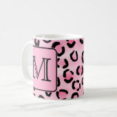 Aangepast monogram. Zwart en roze luipaard afdrukk Koffiemok (Voorkant links)