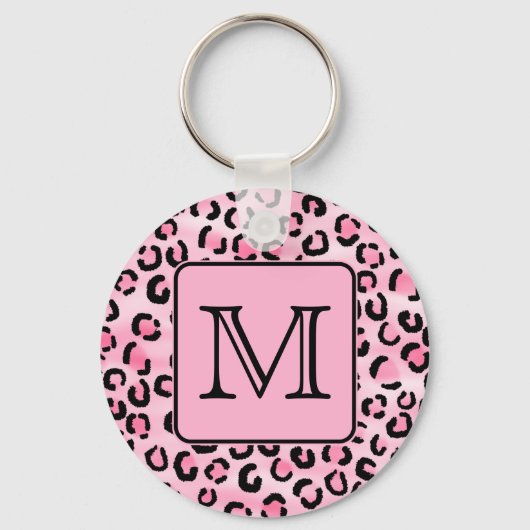 Aangepast monogram. Zwart en roze luipaard afdrukk Sleutelhanger (Voorkant)