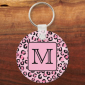 Aangepast monogram. Zwart en roze luipaard afdrukk Sleutelhanger (Voorkant)