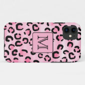 Aangepast monogram. Zwart en roze luipaardprint. Case-Mate iPhone Case (Achterkant (horizontaal))