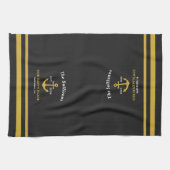 Aangepast monogram zwart goud anker theedoek (Horizontaal)