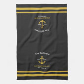 Aangepast monogram zwart goud anker theedoek (Verticaal)