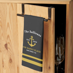 Aangepast monogram zwart goud anker theedoek