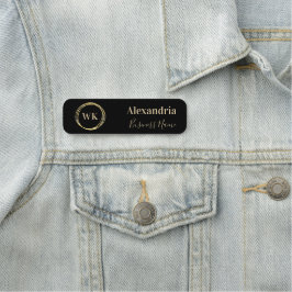 Aangepast Monogram Zwart Goud Werknemer Naamplaatje