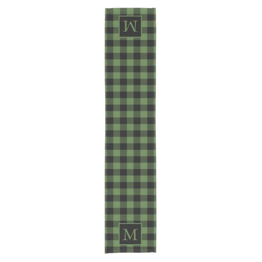 Aangepast Monogram Zwart Groen Buffel Plaid Patroo Korte Tafelloper (Voorkant)