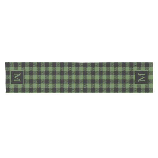 Aangepast Monogram Zwart Groen Buffel Plaid Patroo Korte Tafelloper (Horizontaal)