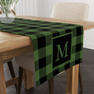 Aangepast Monogram Zwart Groen Buffel Plaid Patroo Korte Tafelloper