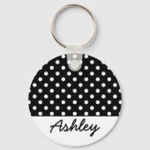 Aangepast monogram zwart poka Dots Sleutelhanger (Voorkant)