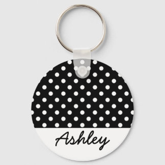 Aangepast monogram zwart poka Dots Sleutelhanger