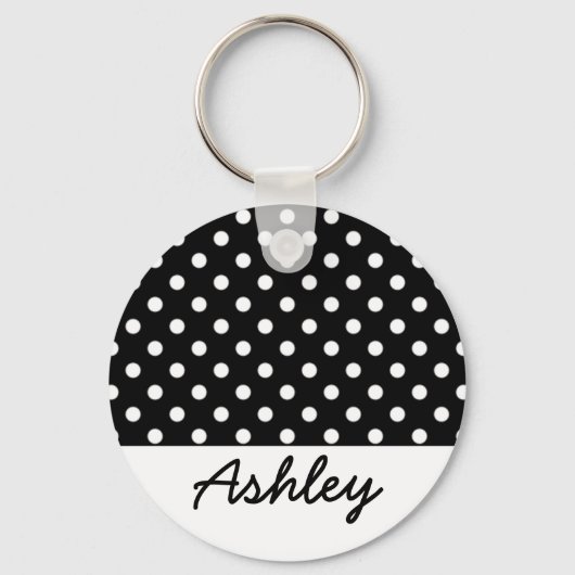 Aangepast monogram zwart poka Dots Sleutelhanger (Voorkant)