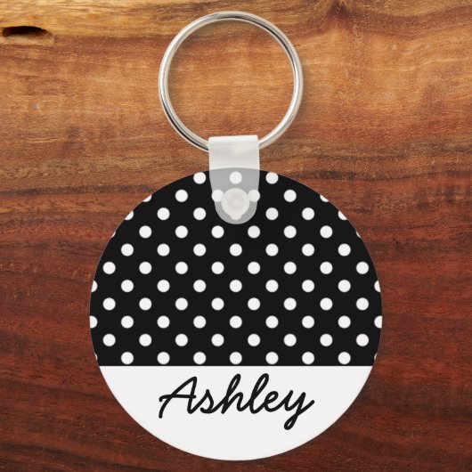 Aangepast monogram zwart poka Dots Sleutelhanger (Voorkant)