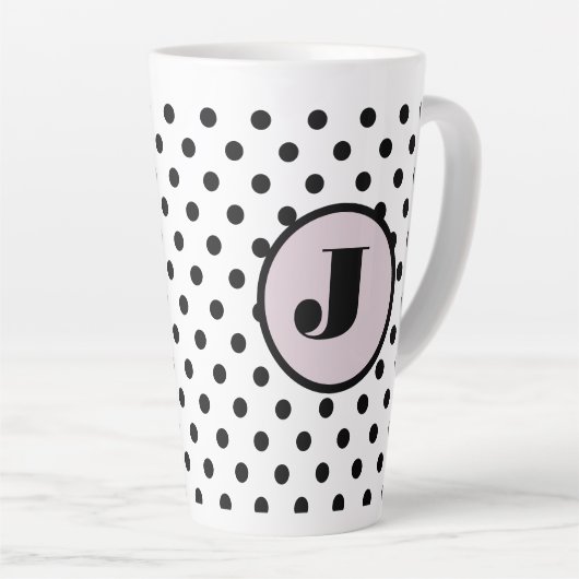 Aangepast monogram zwart poladot latte mok (Rechterhoek)