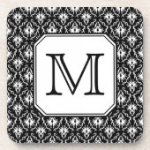 Aangepast monogram. Zwart-wit Damaspatroon. Drankjes Onderzetter (Voorkant)