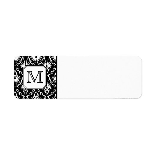 Aangepast monogram. Zwart-wit Damaspatroon. Etiket (Voorkant)