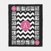 Aangepast monogram zwart-wit en roze Chevrons Fleece Deken (Voorkant)