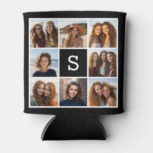 Aangepast monogram zwart-wit fotocollage blikjeskoeler (Voorkant)