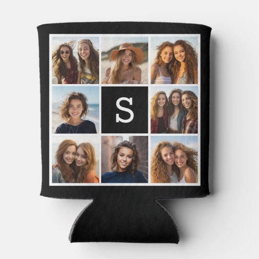 Aangepast monogram zwart-wit fotocollage blikjeskoeler (Achterkant)