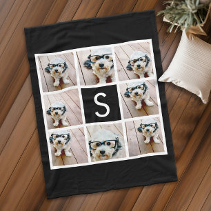 Aangepast monogram zwart-wit fotocollage fleece deken