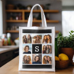 Aangepast monogram zwart-wit fotocollage herbruikbare boodschappentas<br><div class="desc">U kunt de foto's van het Instagram voor dit ontwerp gebruiken. Gebruik 8 vierkante foto's om een uniek en persoonlijk cadeau te creëer. Of je kunt de hipster puppy houden en een trendy keepslag maken. Als u de afbeeldingen moet aanpassen,  klik op het aanpassingshulpmiddel om veranderingen aan te brengen.</div>