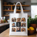 Aangepast monogram zwart-wit fotocollage herbruikbare boodschappentas<br><div class="desc">U kunt de foto's van het Instagram voor dit ontwerp gebruiken. Gebruik 8 vierkante foto's om een uniek en persoonlijk cadeau te creëer. Of je kunt de hipster puppy houden en een trendy keepslag maken. Als u de afbeeldingen moet aanpassen,  klik op het aanpassingshulpmiddel om veranderingen aan te brengen.</div>
