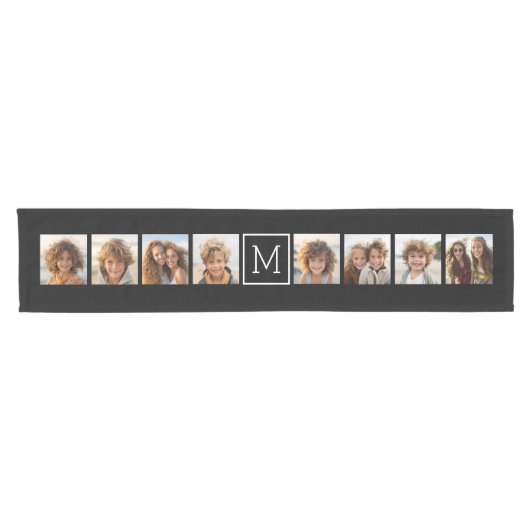 Aangepast monogram zwart-wit fotocollage korte tafelloper (Horizontaal)