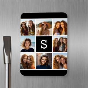 Aangepast monogram zwart-wit fotocollage magneet