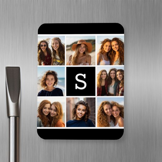 Aangepast monogram zwart-wit fotocollage magneet