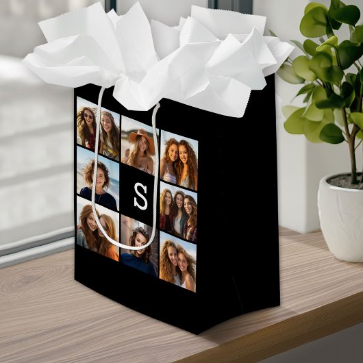 Aangepast monogram zwart-wit fotocollage medium cadeauzakje