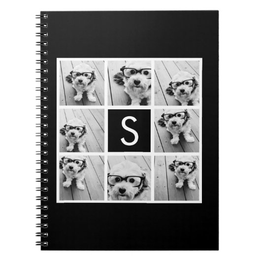 Aangepast monogram zwart-wit fotocollage notitieboek (Voorkant)
