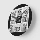 Aangepast monogram zwart-wit fotocollage ronde klok (Hoek)