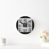 Aangepast monogram zwart-wit fotocollage ronde klok (Huis)