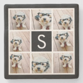 Aangepast monogram zwart-wit fotocollage stenen onderzetter (Voorkant)