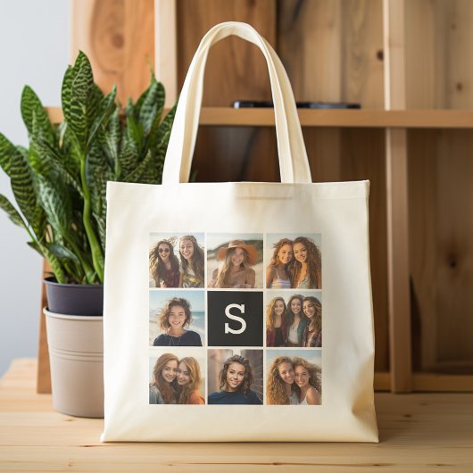 Aangepast monogram zwart-wit fotocollage tote bag