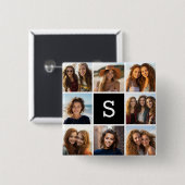 Aangepast monogram zwart-wit fotocollage vierkante button 5,1 cm (Voorkant /achterkant)