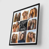 Aangepast monogram zwart-wit fotocollage vierkante klok (Hoek)