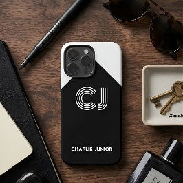 Aangepast Monogram Zwart & Wit Geometrisch Art Dec iPhone 16 Pro Max Hoesje