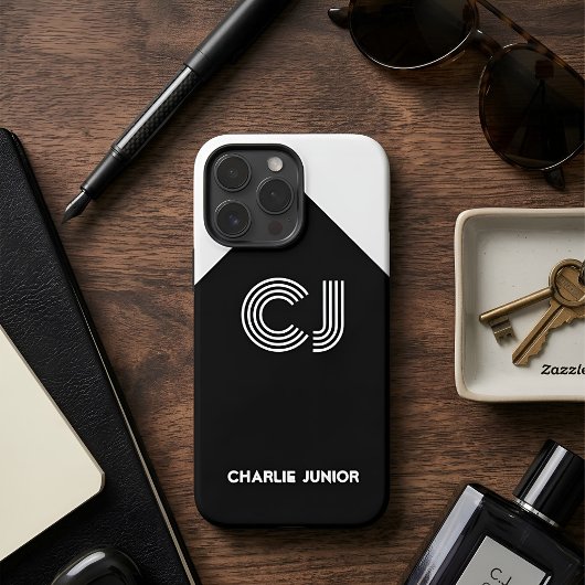Aangepast Monogram Zwart & Wit Geometrisch Art Dec Case-Mate iPhone Case