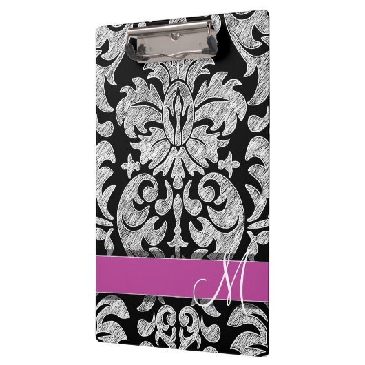 Aangepast monogram zwart-wit loopvlakpatroon klembord (Links)