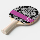 Aangepast monogram zwart-wit loopvlakpatroon tafeltennisbatje (Voorkant Gekanteld)
