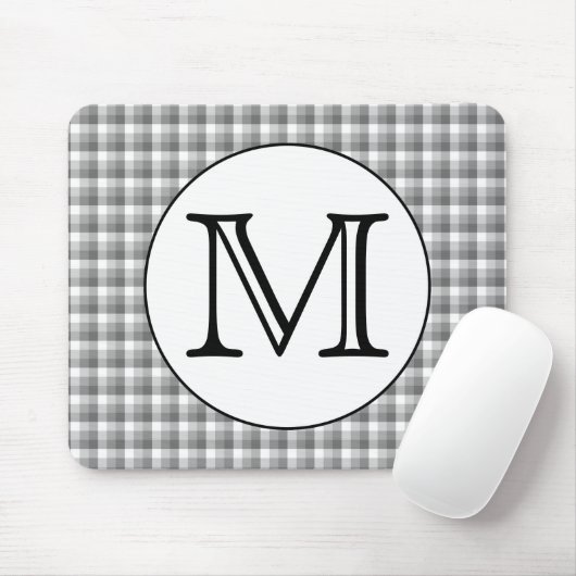 Aangepast monogram. Zwart-wit met grijze cheque. Muismat (Met muis)