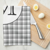 Aangepast monogram. Zwart-wit met grijze cheque. Theedoek (Quarter Fold)