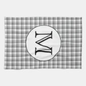 Aangepast monogram. Zwart-wit met grijze cheque. Theedoek (Horizontaal)