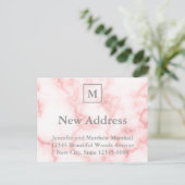 Aangepast Monogramma Faux Roze Marble Nieuw Adres Briefkaart (Staand voorkant)