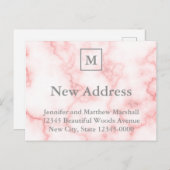 Aangepast Monogramma Faux Roze Marble Nieuw Adres Briefkaart (Voorkant / Achterkant)