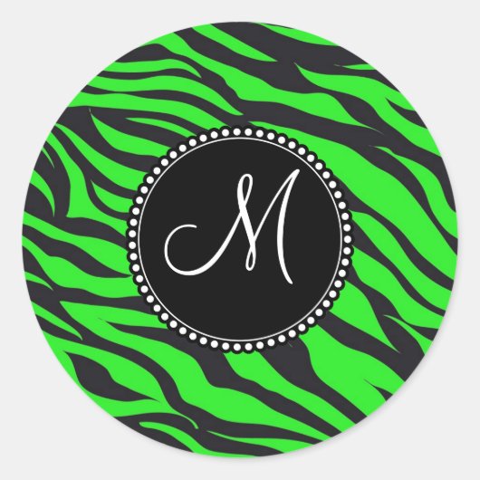 Aangepast monogramma Initiaal Neon Green Black Zeb Ronde Sticker (Voorkant)