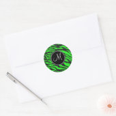 Aangepast monogramma Initiaal Neon Green Black Zeb Ronde Sticker (Envelop)
