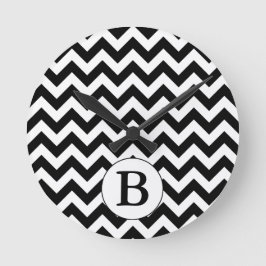 Aangepast monogrammatisch groot zwart Chevron desi Ronde Klok