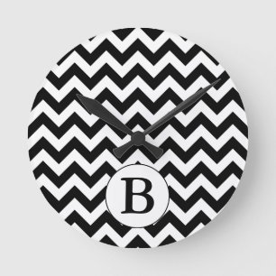 Aangepast monogrammatisch groot zwart Chevron desi Ronde Klok